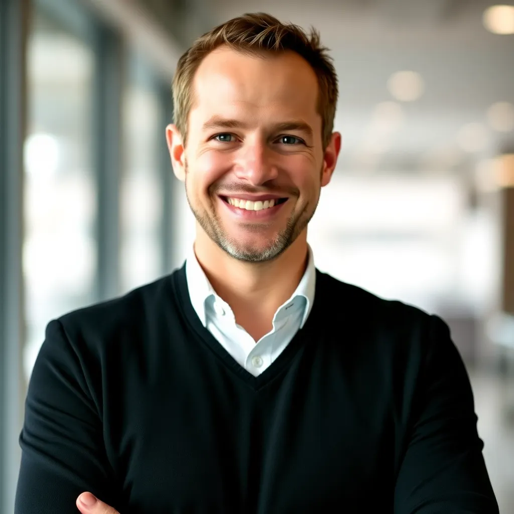 Portrait von Thomas, einem erfolgreichen Unternehmer aus München, der lächelt
